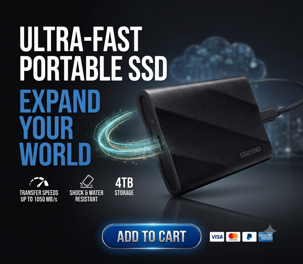 Samsung T9 Portable SSD 1TB, USB 3.2 Gen 2×2 External SSD, up to 2,000 MB/s Samsung T9 Portable SSD 1TB, USB 3.2 Gen 2×2 External SSD, up to 2,000 MB/s
